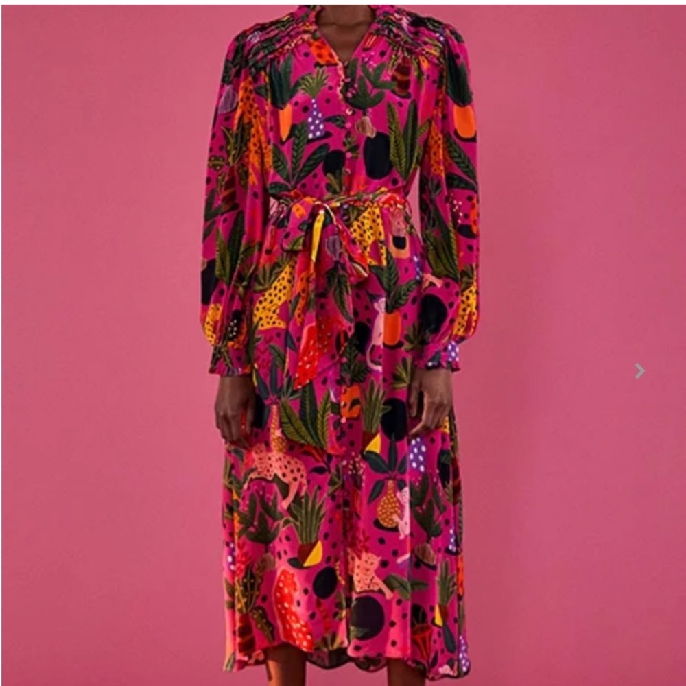 Farm Rio Pink Leopards Chemise Maxi Dress